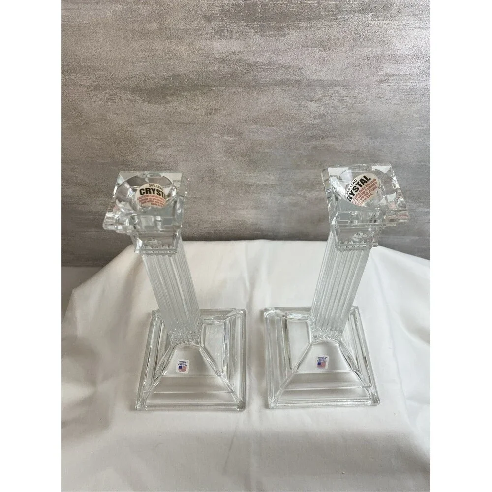 Towle Crystal 10” Georgian Candlestick Holders Pillar Style New In Box